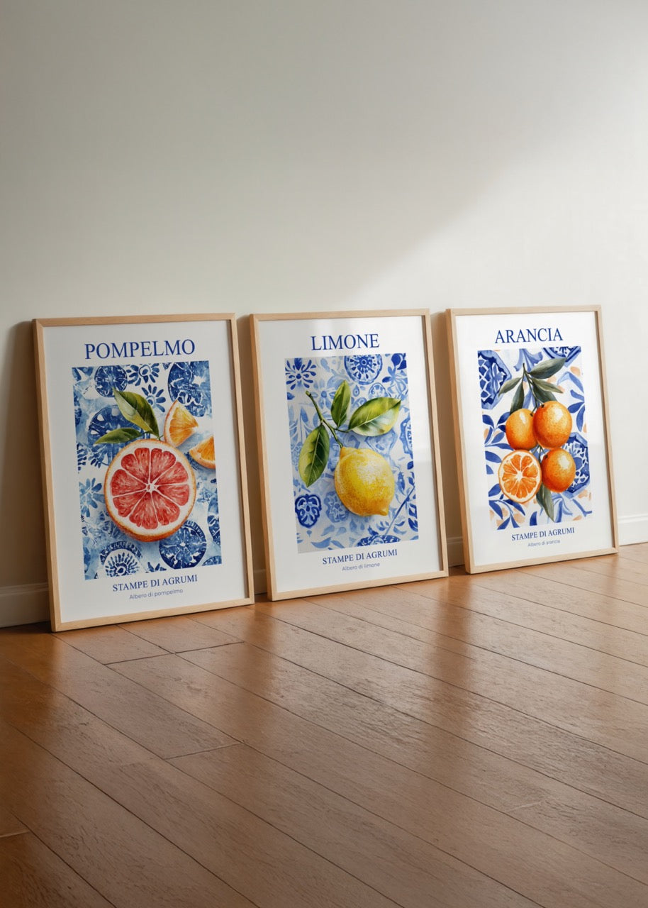 İtalyan Narenciye 3’lü Poster Seti – Pompelmo, Limone, Arancia
