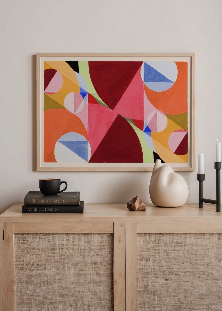 geometrik soyut poster renkli sekiller modern duvar dekorasyonu