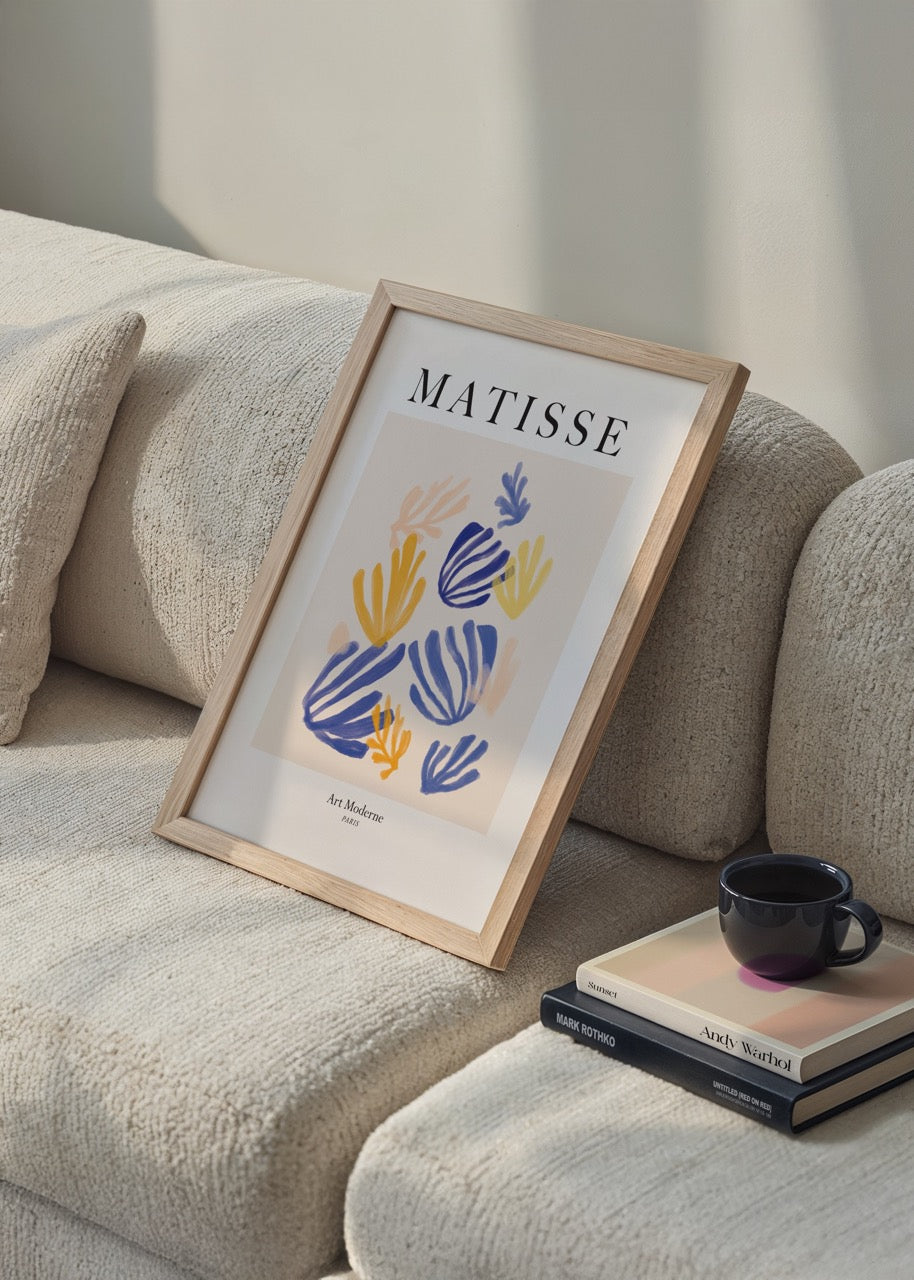 Henri Matisse’in pastel tonlardaki soyut yaprak formuyla modern sanat posteri baskı