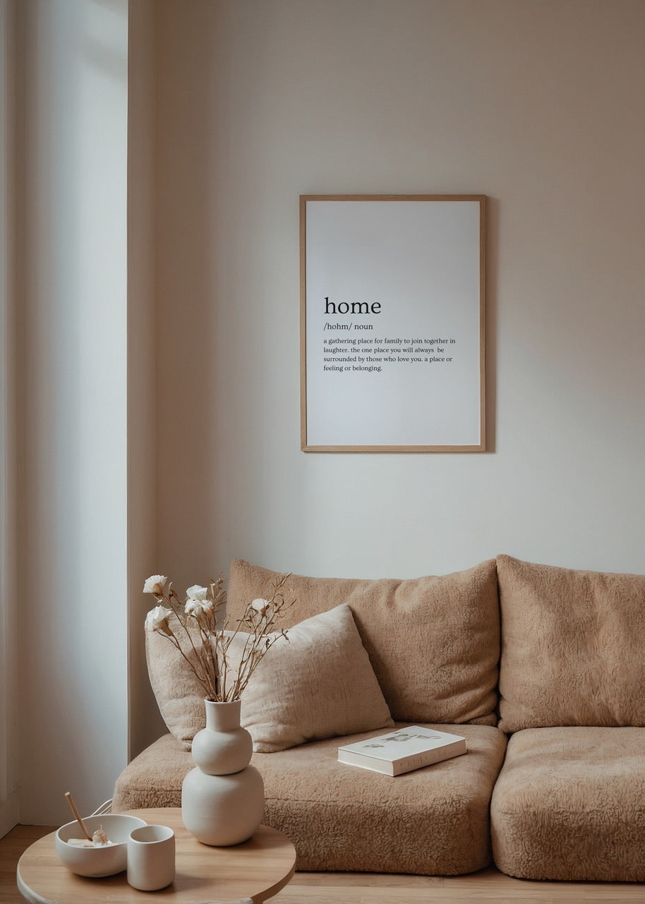 Home kelimesi tanımıyla sade tipografik modern duvar posteri