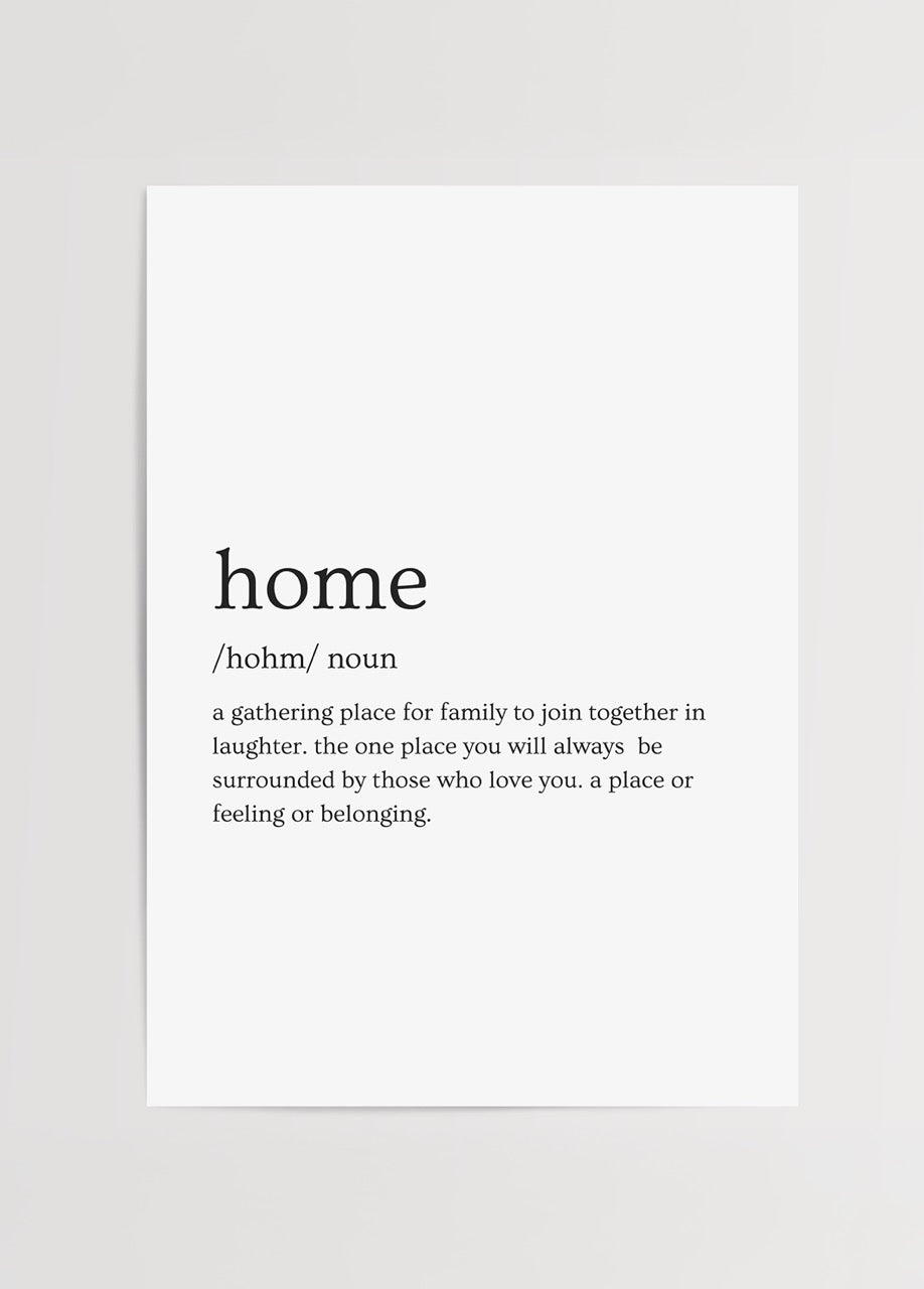 Home kelimesi tanımıyla sade tipografik modern duvar posteri