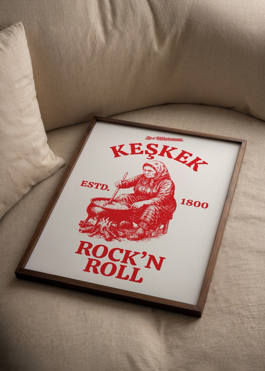 Başka Bodrum koleksiyonundan kırmızı tonlarda illüstratif keşkek poster baskı