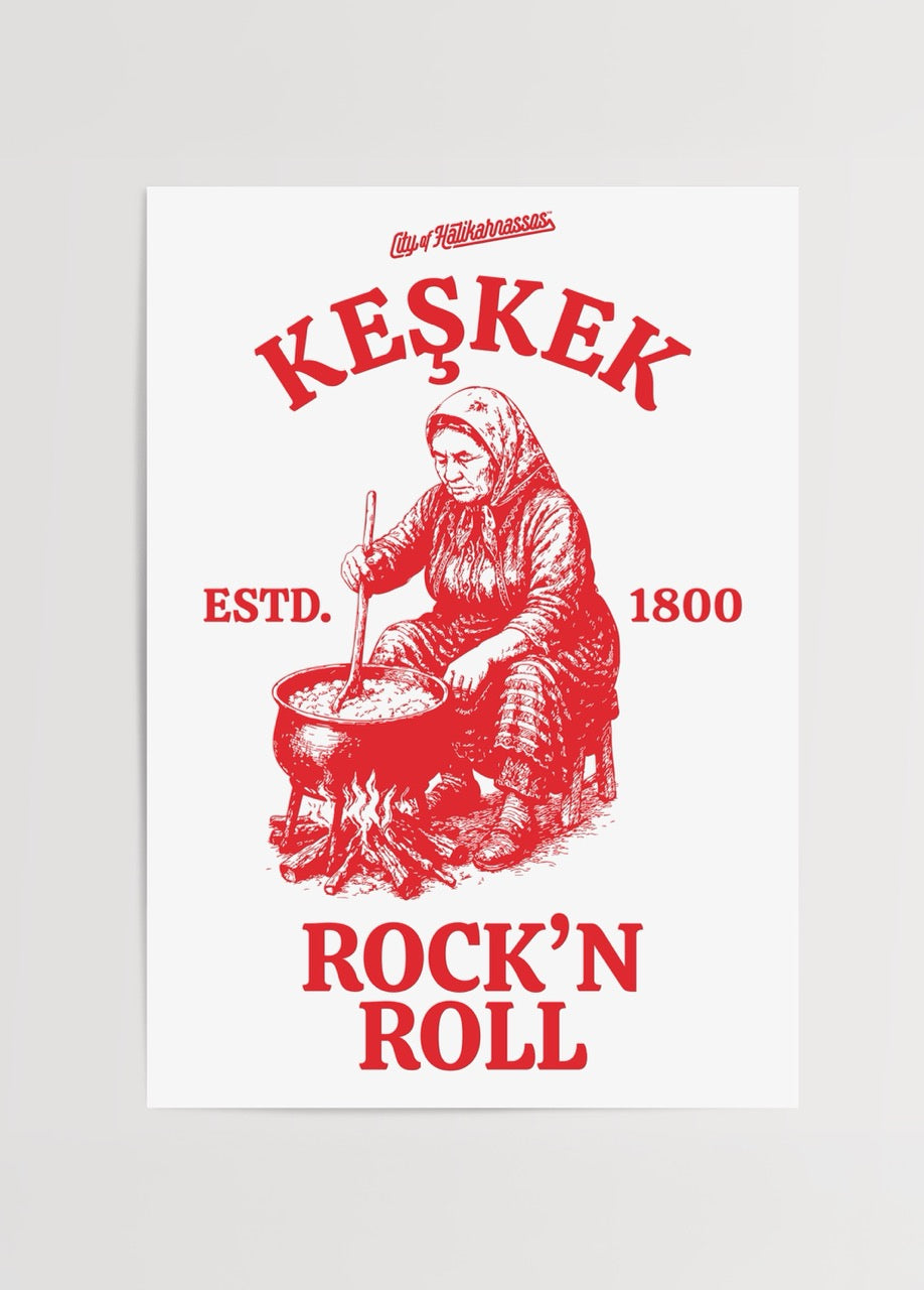 Başka Bodrum koleksiyonundan kırmızı tonlarda illüstratif keşkek poster baskı