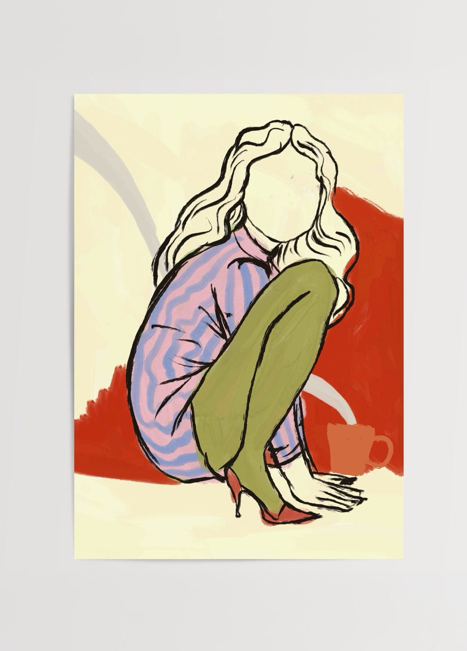 nazlı tarcan kırmızı seri modern figüratif illüstrasyon poster baskı