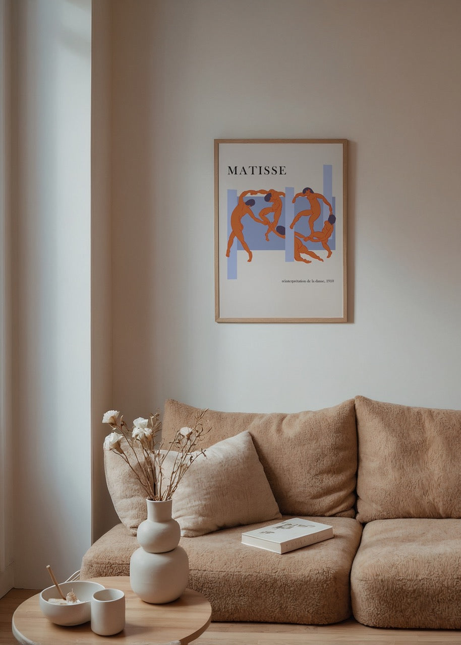 Henri Matisse’in La Danse eserinden ilhamla tasarlanmış dans eden figürlü modern sanat posteri