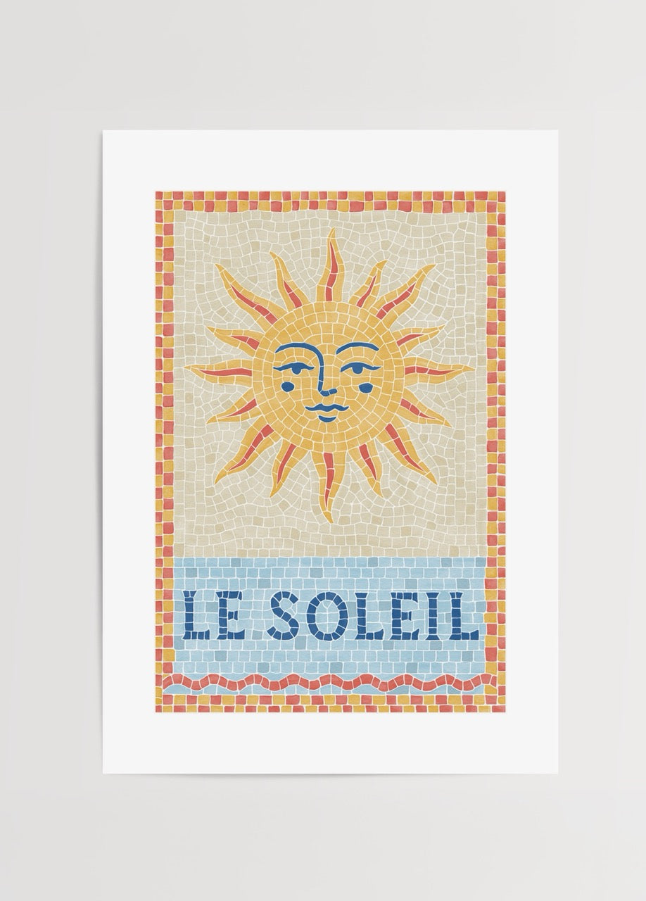 Thola Studio Le Soleil posteri, mozaik desenli güneş illüstrasyonu ve sıcak renkleriyle dekoratif duvar posteri baskısı.