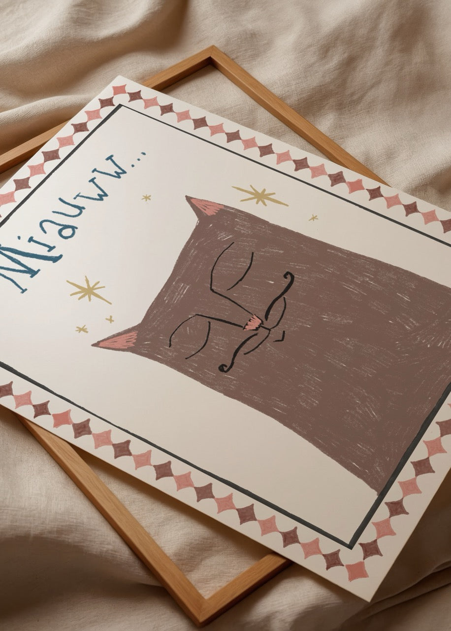 Nazlı Tarcan Miyav Bıyıklı Kedi illüstrasyon poster baskı
