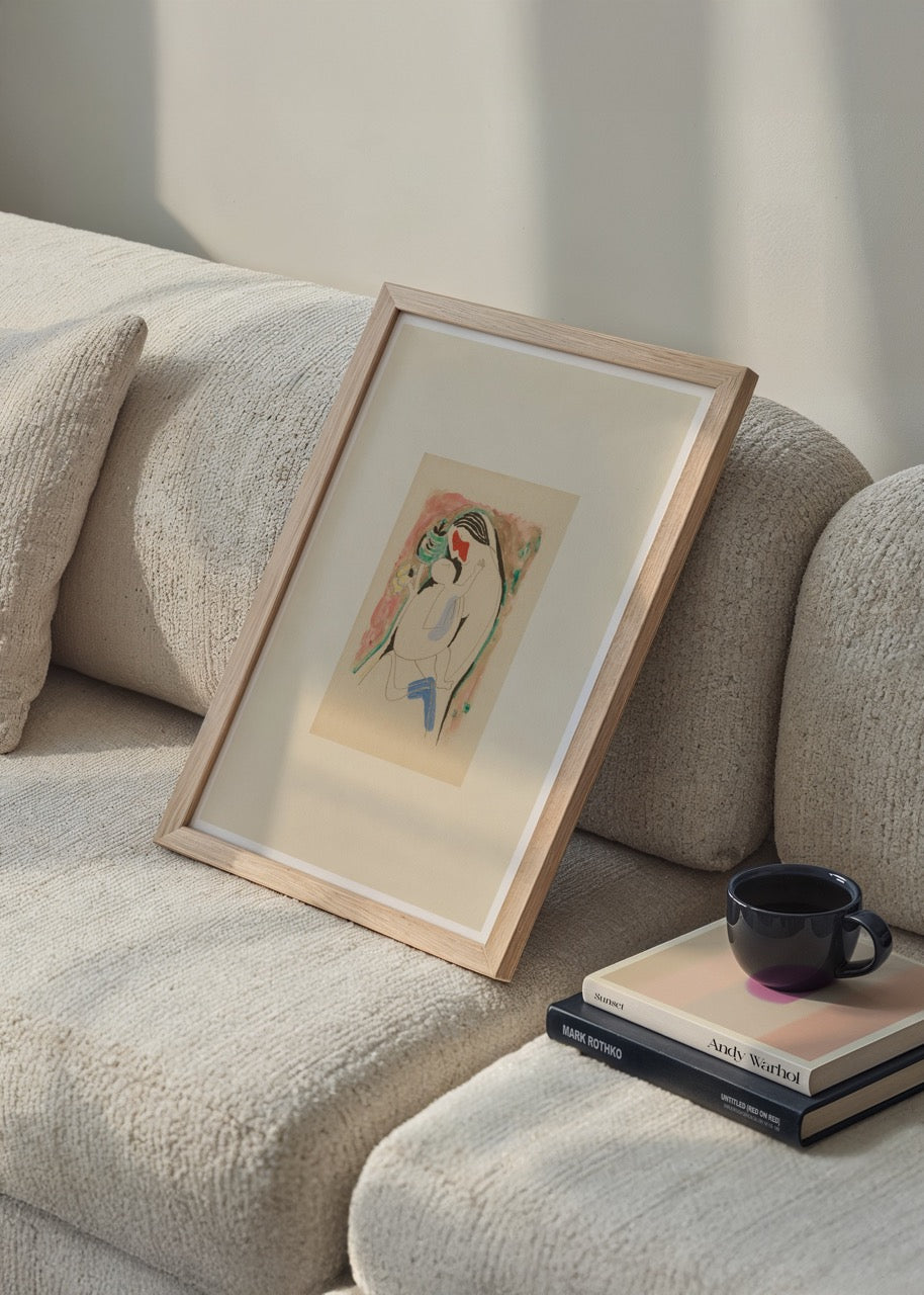 Renkli dokunuşlarla çizilmiş modern ve figüratif sanatsal poster tasarımı