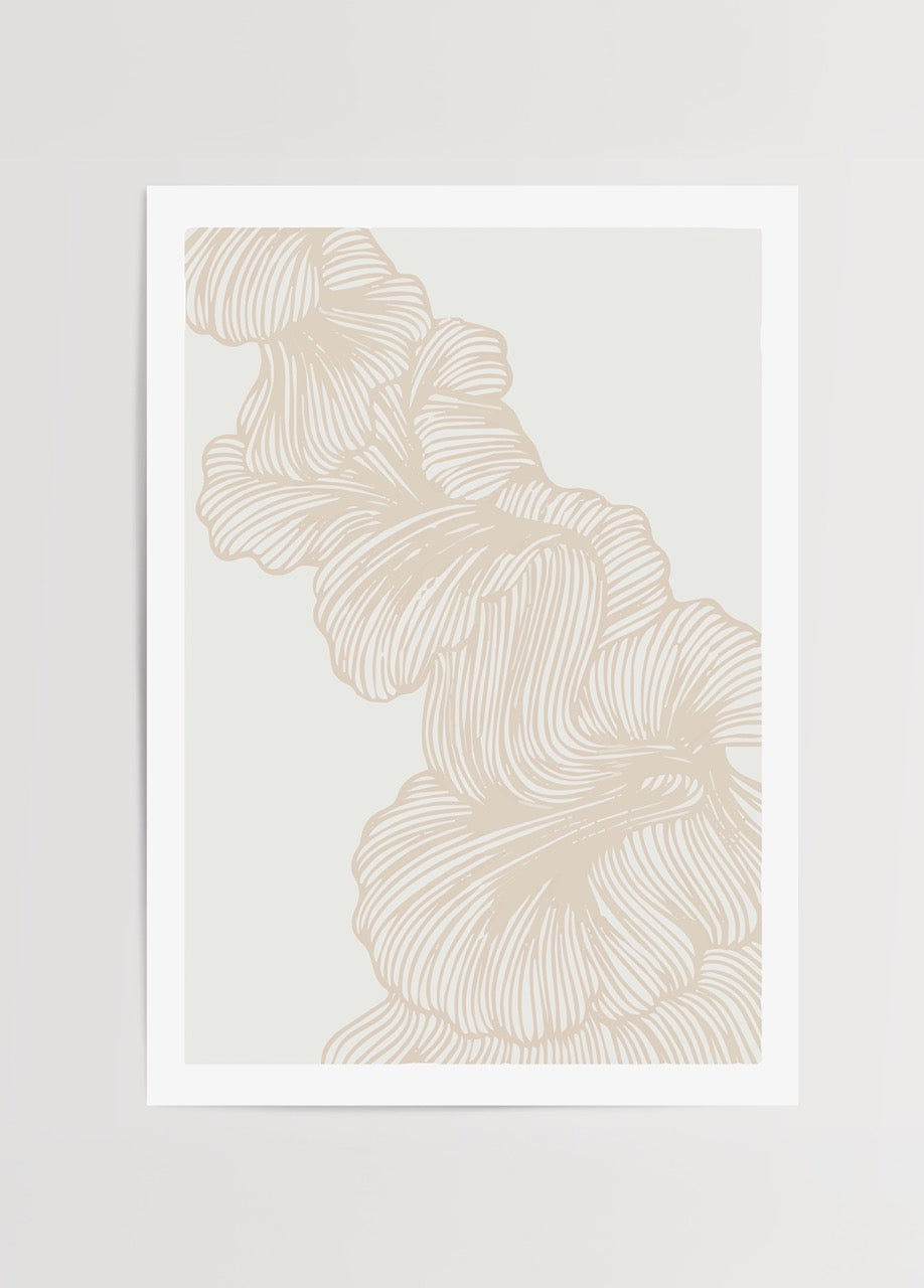 Krem tonlarında, doğadan ilham alan çizgisel desenli minimal poster tasarımı