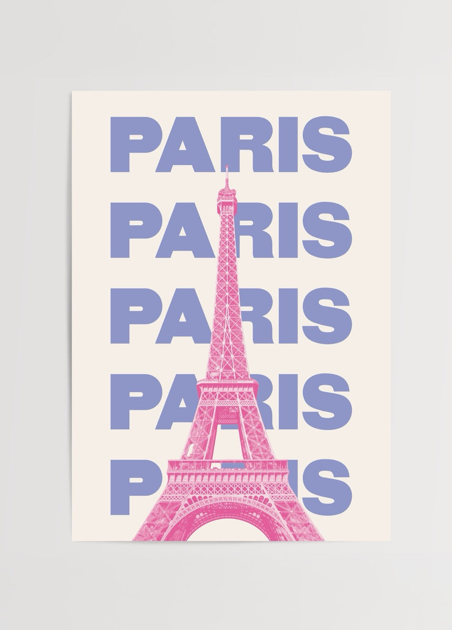 Pop art tarzında Eyfel Kulesi görseliyle Paris yazılı modern poster baskı