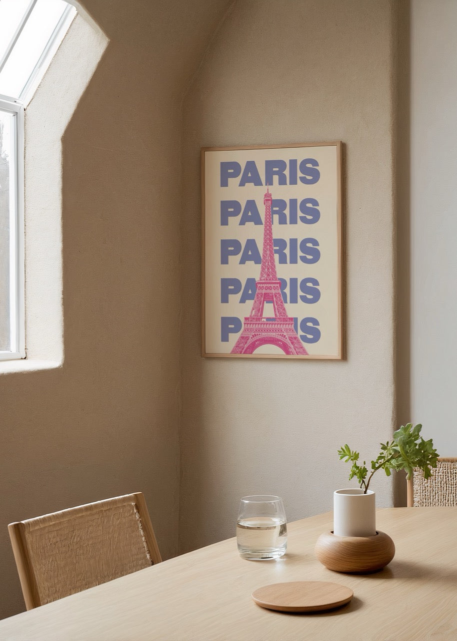 Pop art tarzında Eyfel Kulesi görseliyle Paris yazılı modern poster baskı