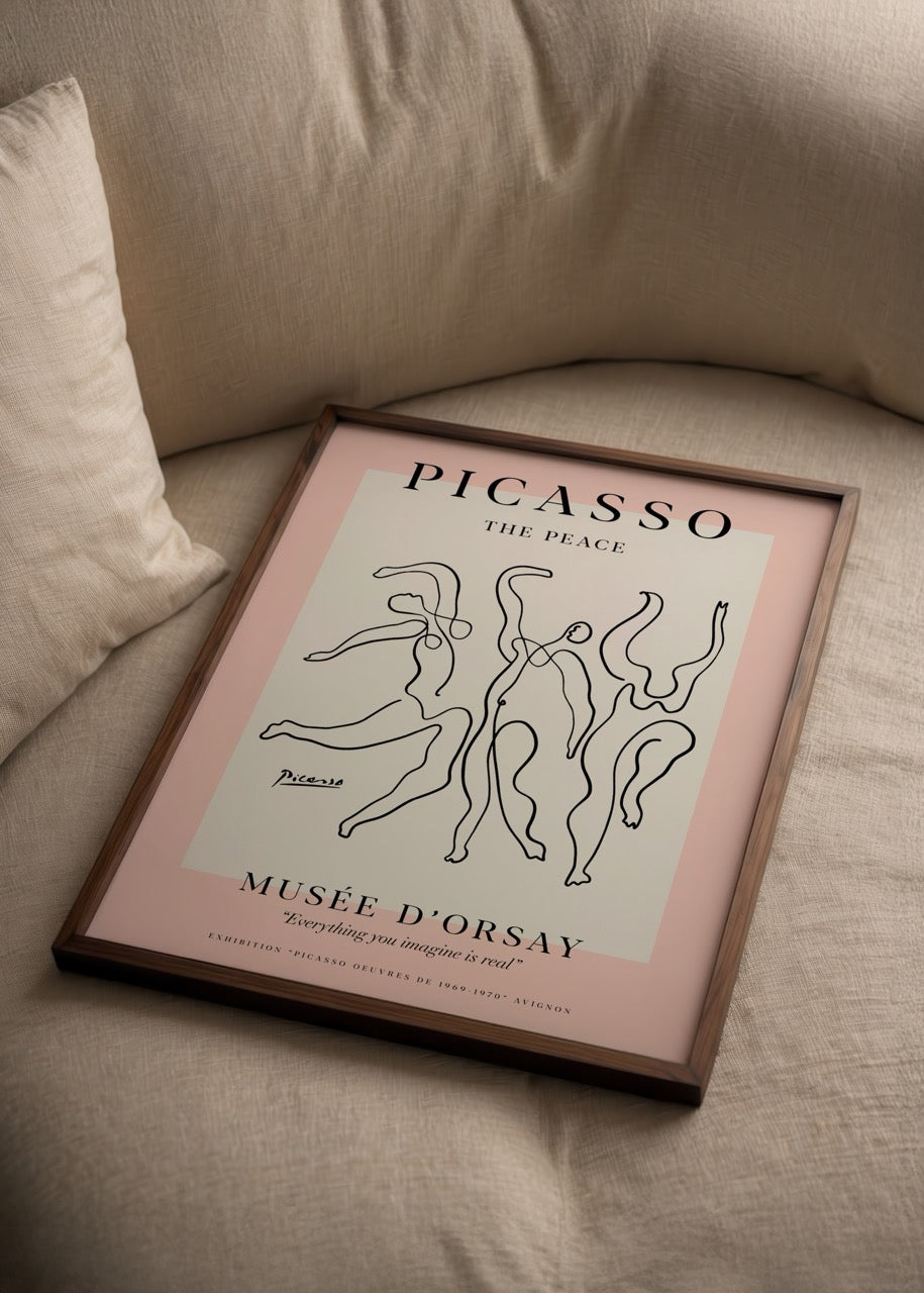 Picasso’nun dans eden figürlerle oluşturduğu barış temalı çizgi posteri