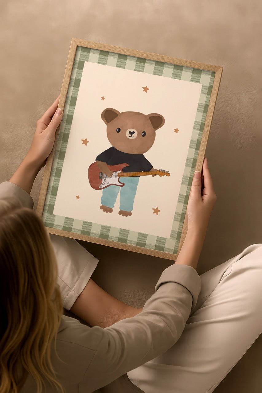 Rockstar Teddy gitar çalan ayı illüstrasyon posteri – Nergis Sabancı