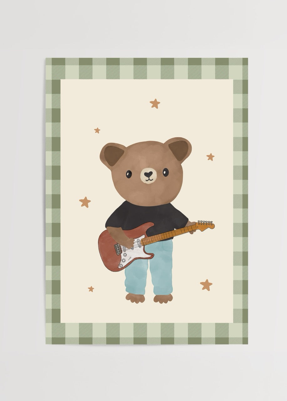 Rockstar Teddy gitar çalan ayı illüstrasyon posteri – Nergis Sabancı