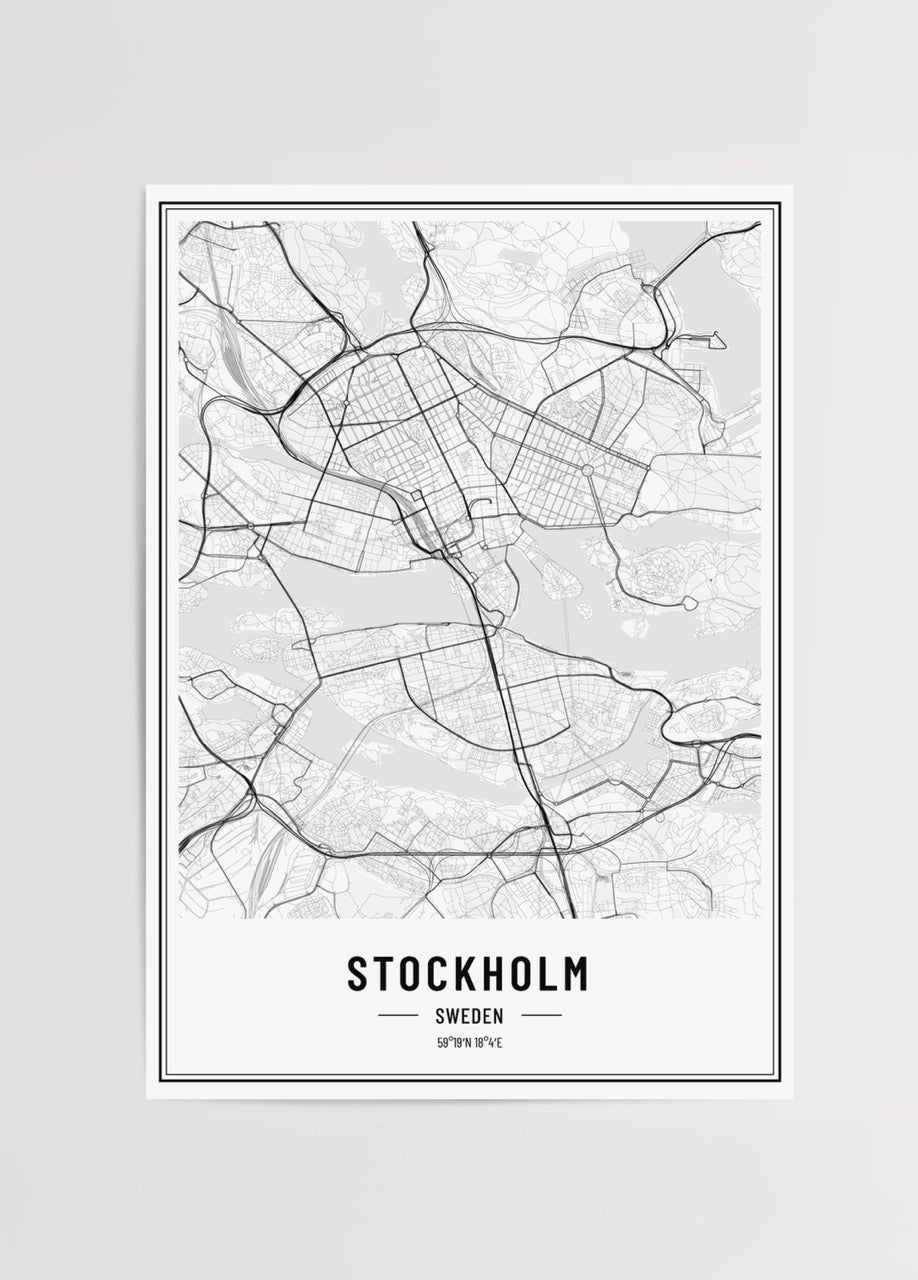 Stockholm siyah beyaz şehir haritası posteri