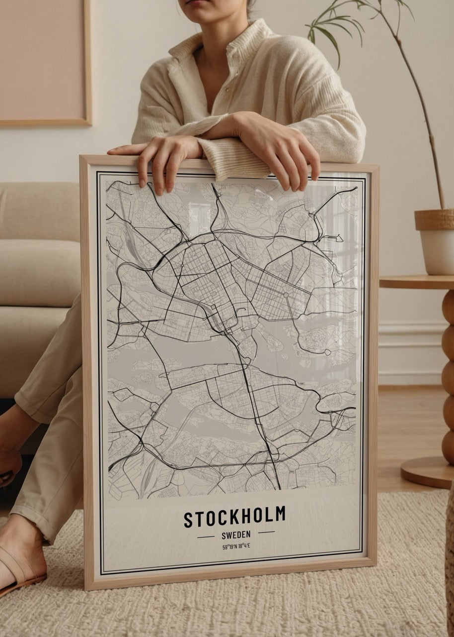 Stockholm siyah beyaz şehir haritası posteri