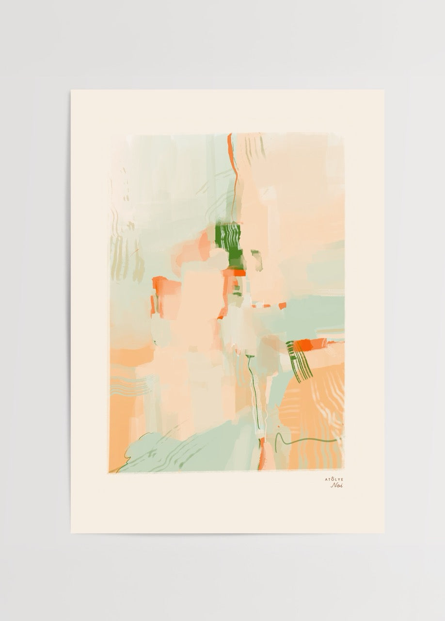 Atölye Noi imzalı The Fall posteri, soyut turuncu ve yeşil tonlarıyla sonbahar esintili modern sanat baskısı.