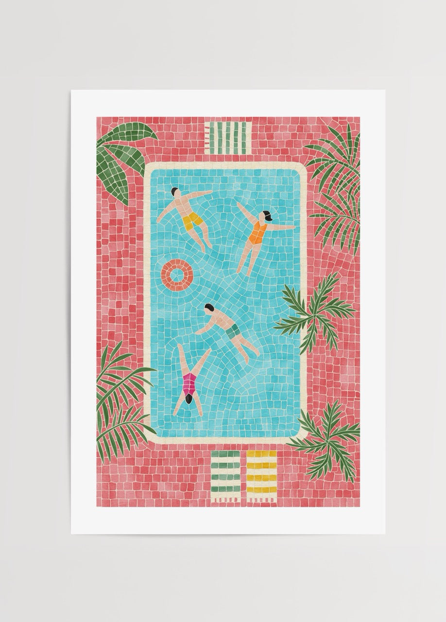 Thola Studio’nun “Pool” adlı, mozaik desenli havuz sahnesini betimleyen modern yaz temalı poster baskısı.