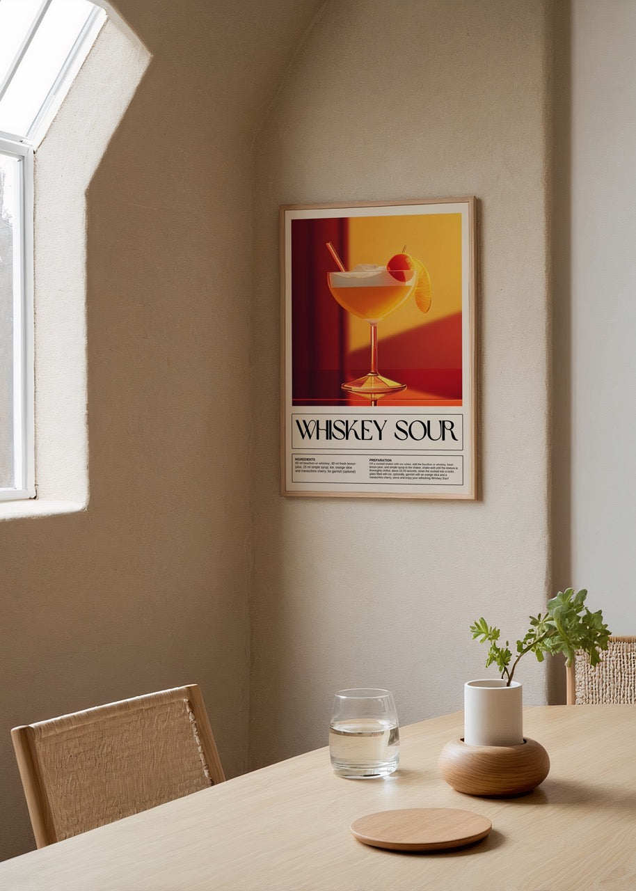 Modern bar köşeleri için turuncu kokteyl bardak duvar posteri.