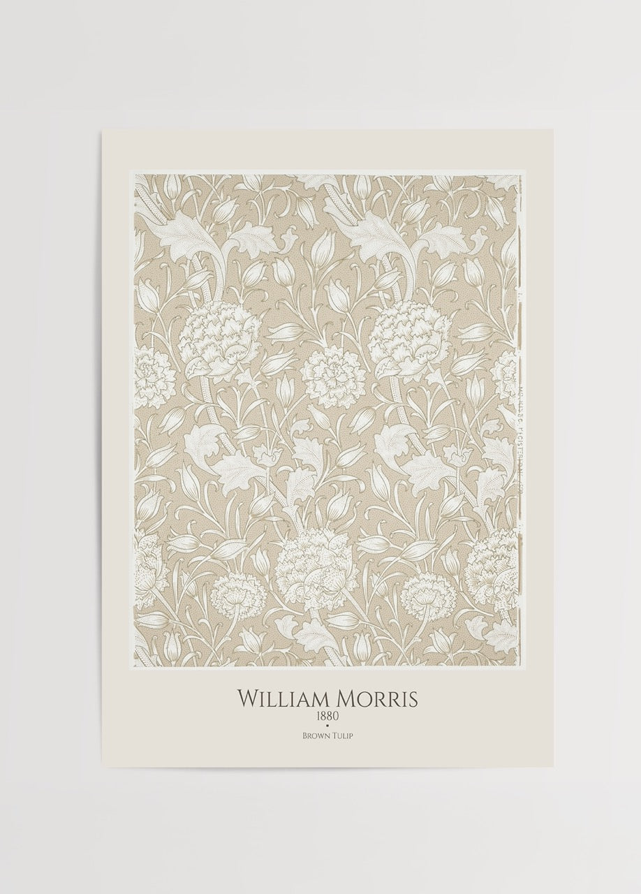 William Morris’in 1880 tarihli Brown Tulip deseninden esinlenerek tasarlanmış klasik floral duvar posteri.