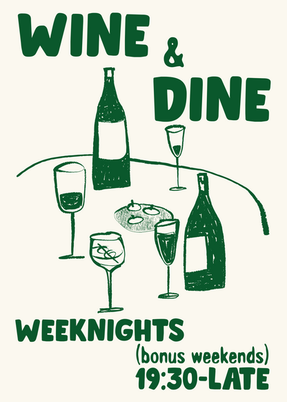 Wine & Dine – Mizahi Akşam Yemeği ve Şarap Poster Baskı