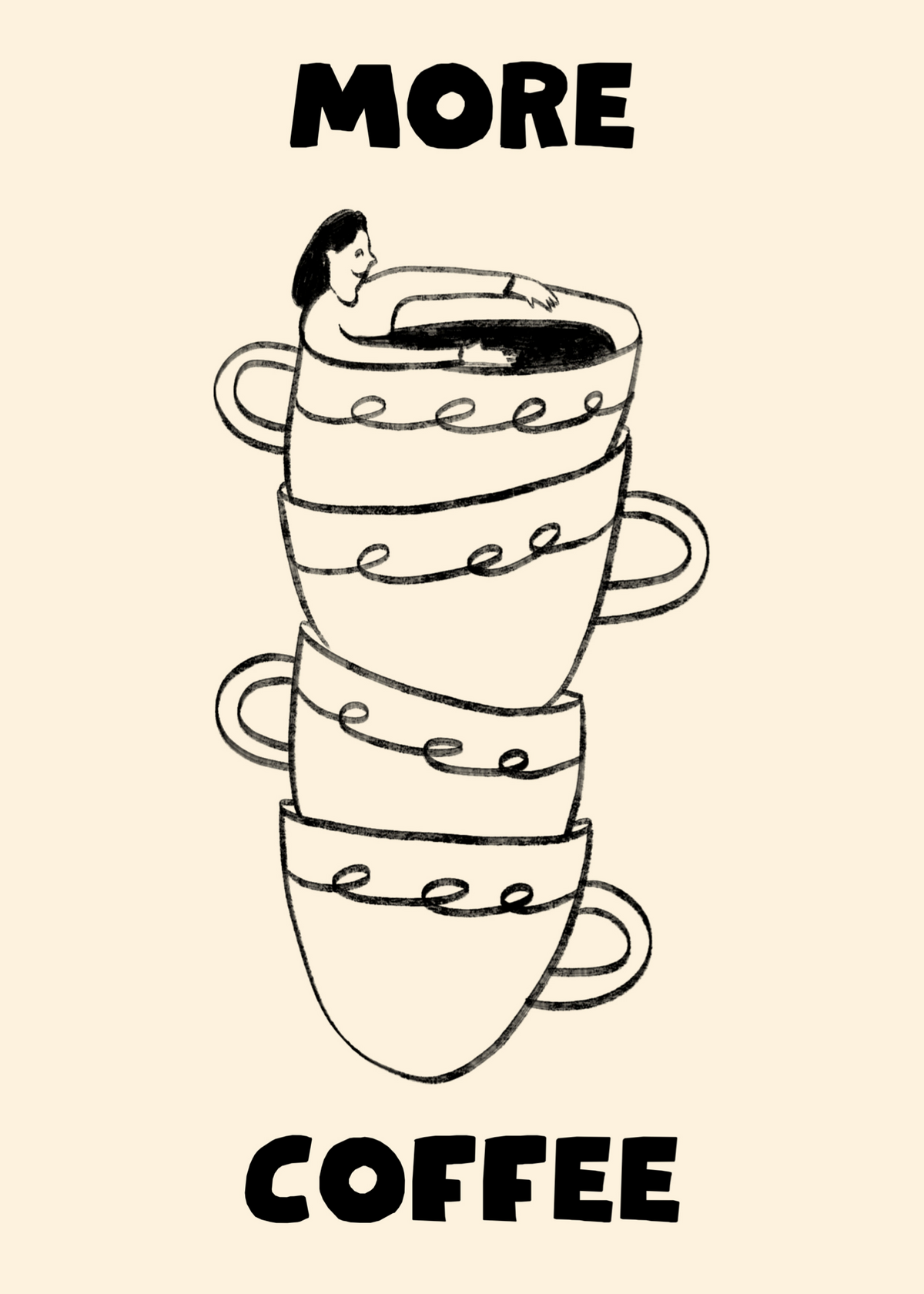 More Coffee – Fincan İçinde Figürlü Minimal Kahve Poster Baskı