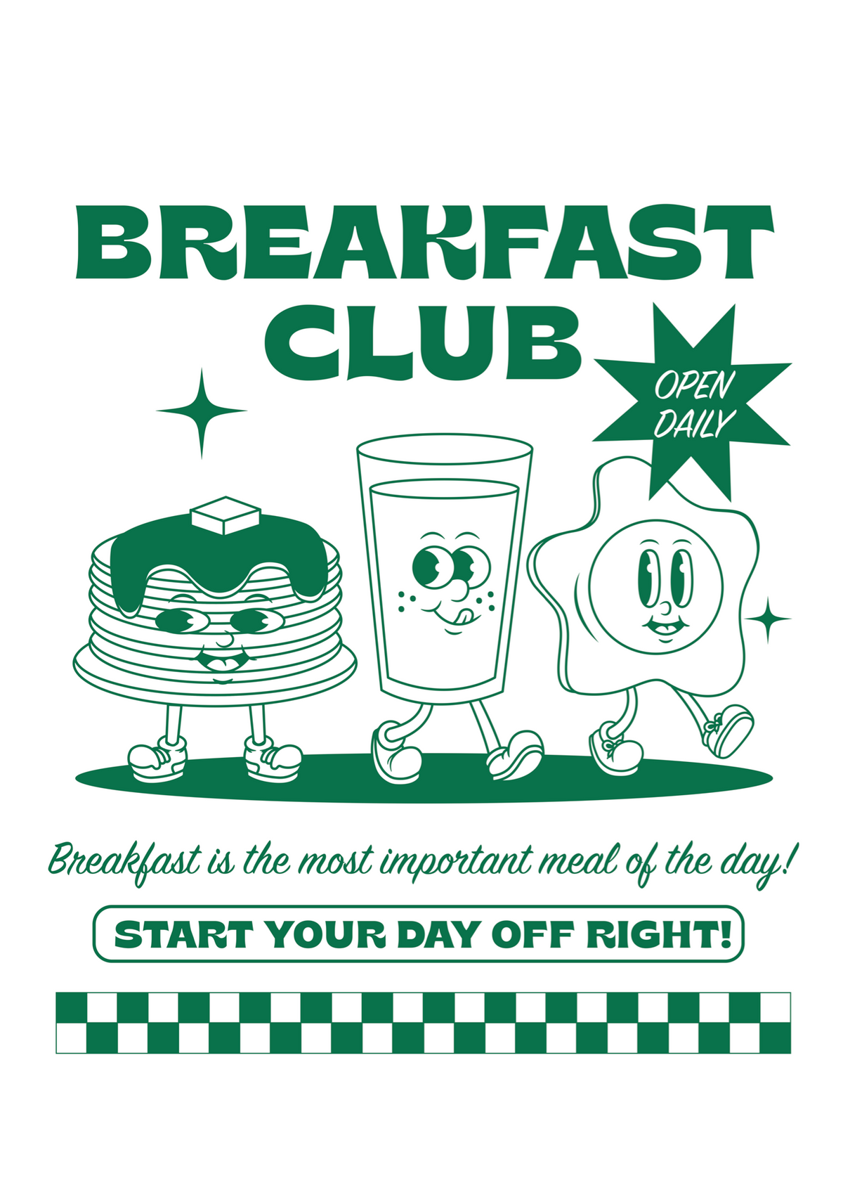 Breakfast Club Poster Baskı | Retro Diner Tarzı Kahvaltı İllüstrasyonu