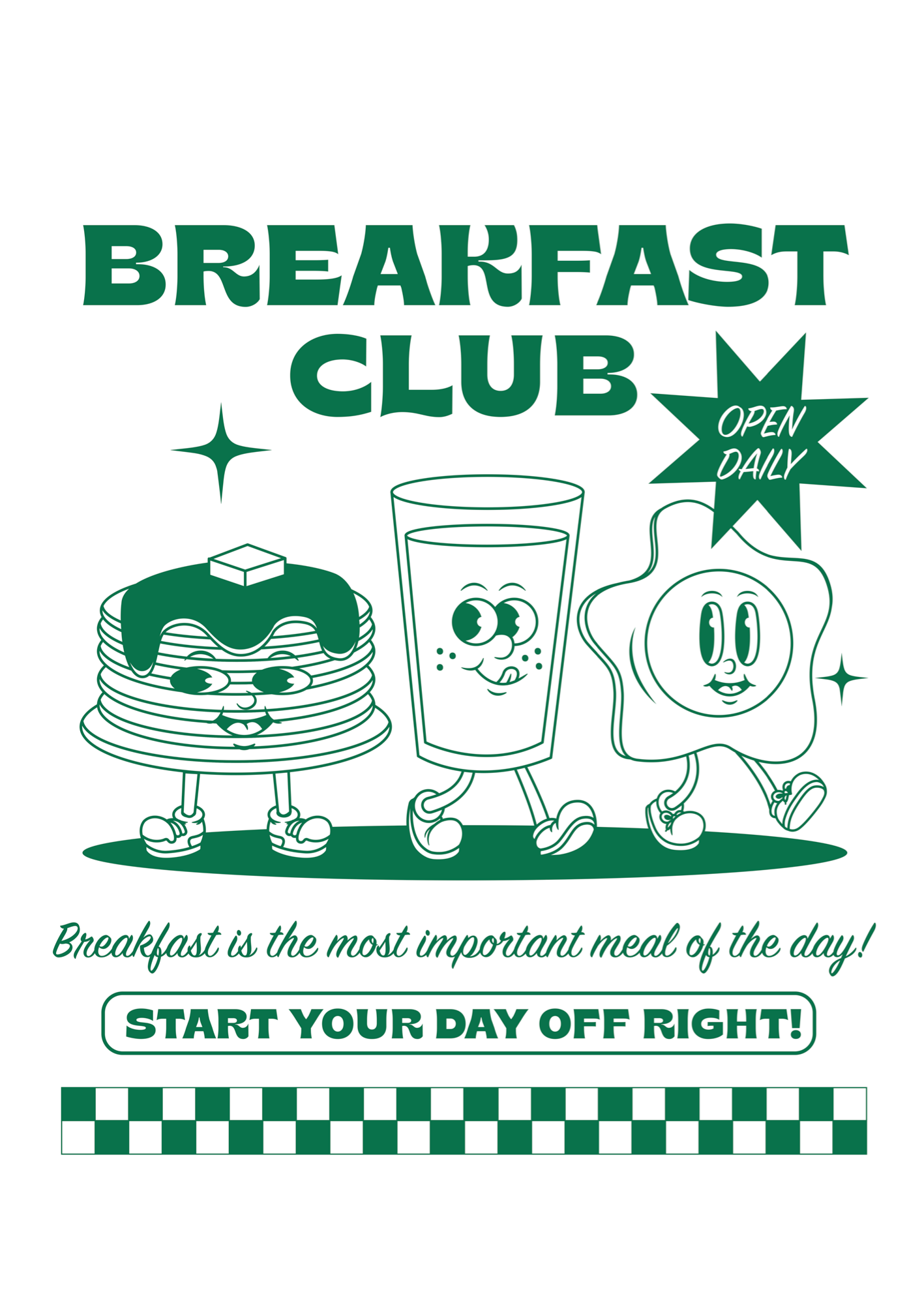 Breakfast Club Poster Baskı | Retro Diner Tarzı Kahvaltı İllüstrasyonu