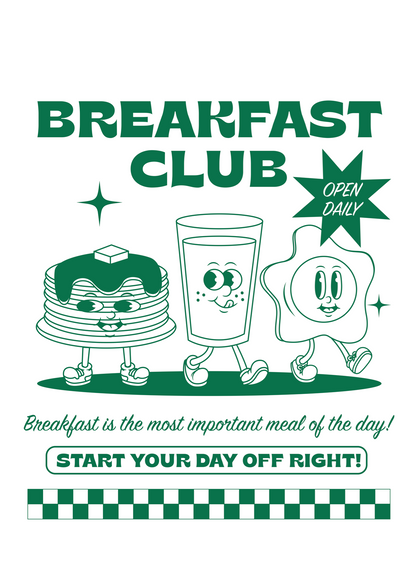 Breakfast Club Poster Baskı | Retro Diner Tarzı Kahvaltı İllüstrasyonu