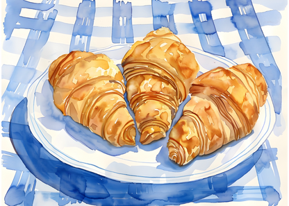 Croissant Blue Table – Su Bazlı İllüstrasyon Poster Baskı