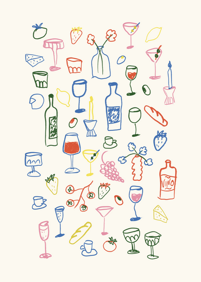 Aperitivo Moment – Renkli Çizimlerle İtalyan İlhamlı Poster Baskı