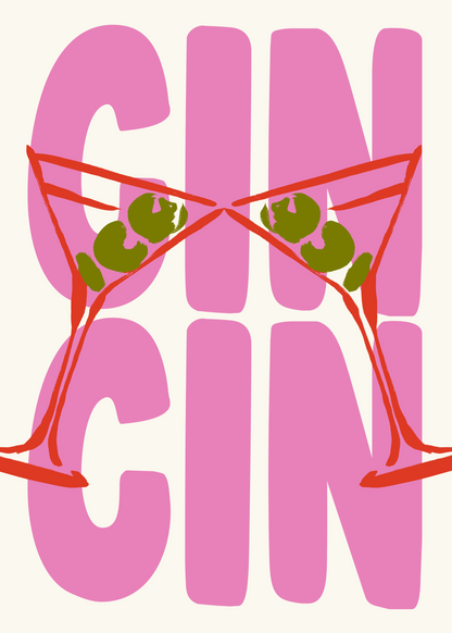 Cin Cin – Zeytinli Martini ve Tipografi Temalı Eğlenceli Poster Baskı