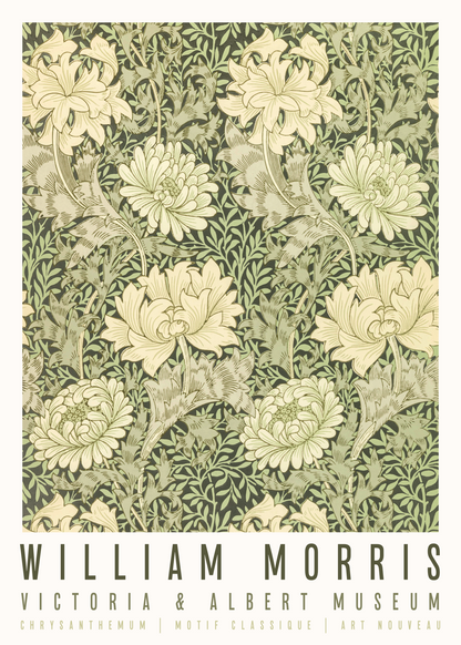 William Morris Chrysanthemum Poster | Yeşil Klasik Çiçek Deseni Baskı