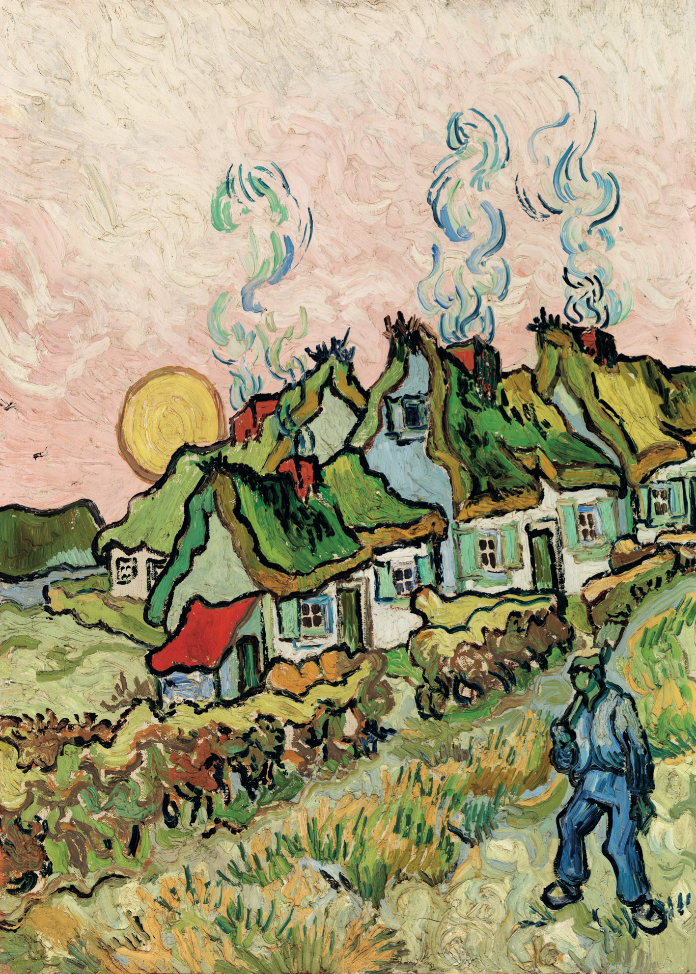 Vincent van Gogh – Tarlalarda Evler ve Yürüyen Adam Posteri