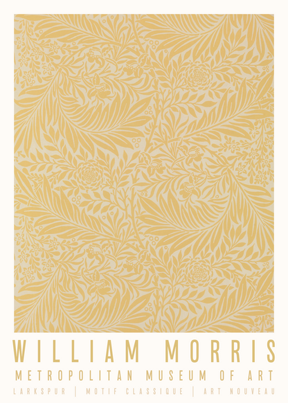 William Morris Larkspur Poster | Hardal Sarı Bitkisel Desenli Klasik Baskı