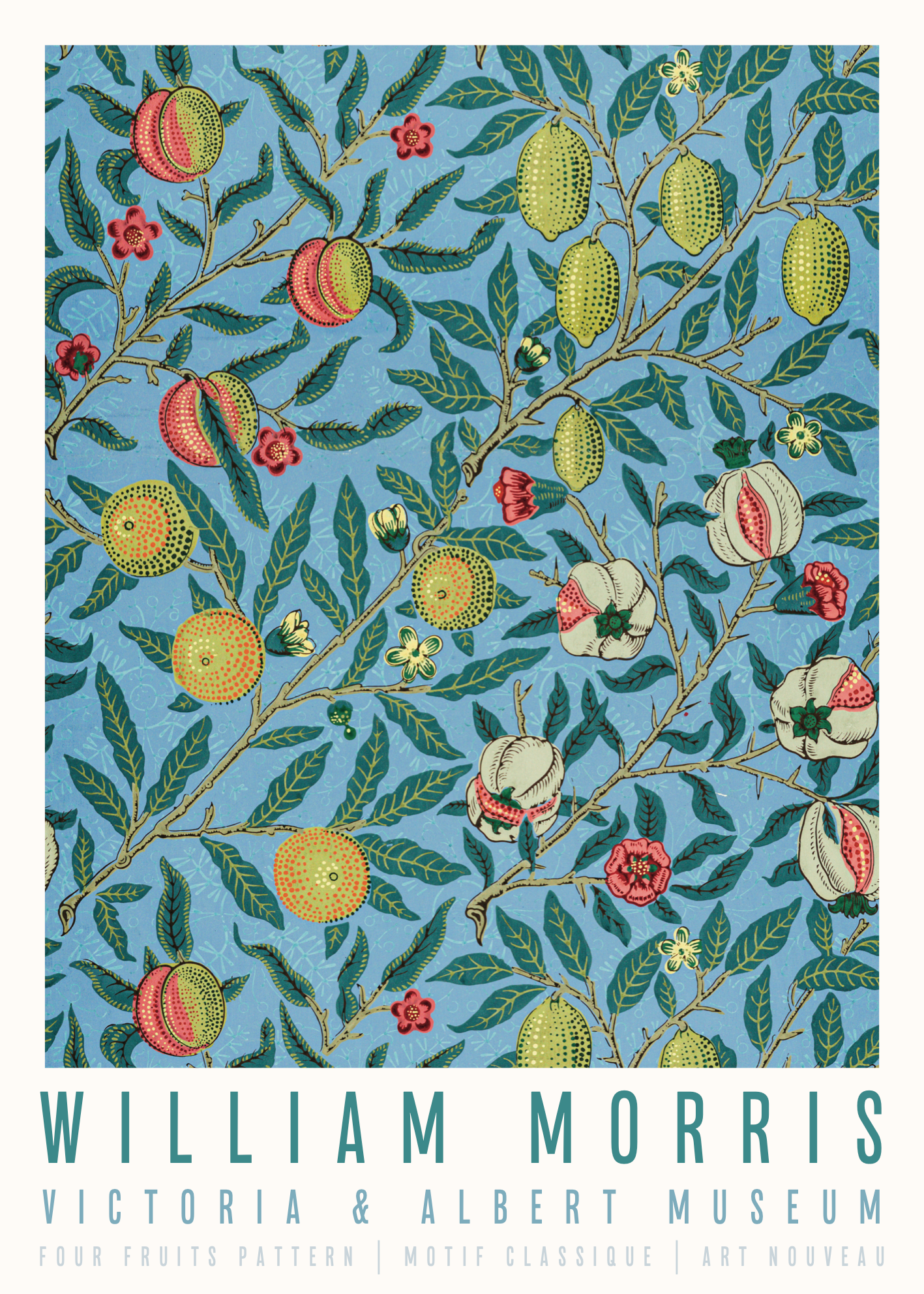 William Morris Four Fruits Poster | Mavi Zeminli Meyve Deseni