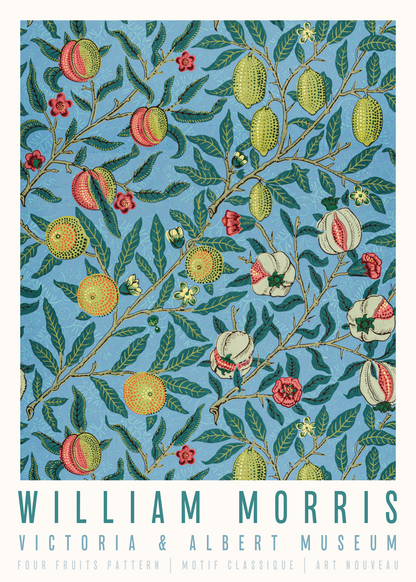 William Morris Four Fruits Poster | Mavi Zeminli Meyve Deseni