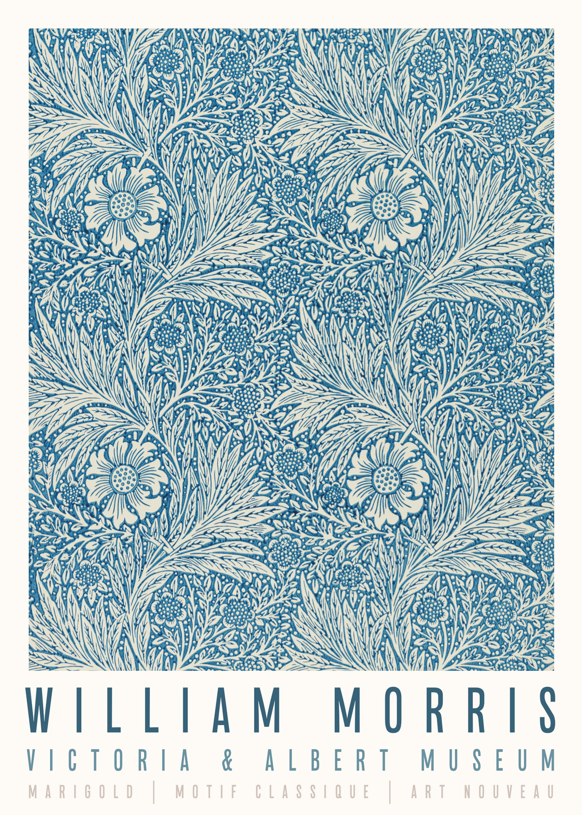William Morris Marigold Poster | Mavi Çiçek Desenli Sanat Baskısı