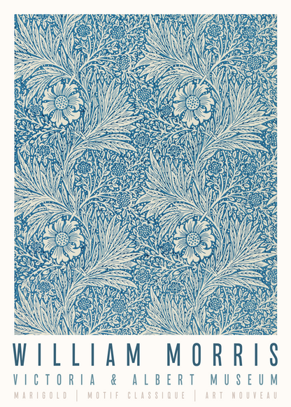 William Morris Marigold Poster | Mavi Çiçek Desenli Sanat Baskısı