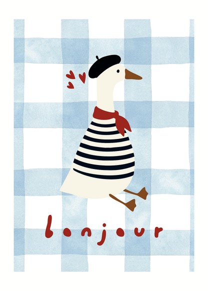 Parisian Goose Bonjour Poster Baskı