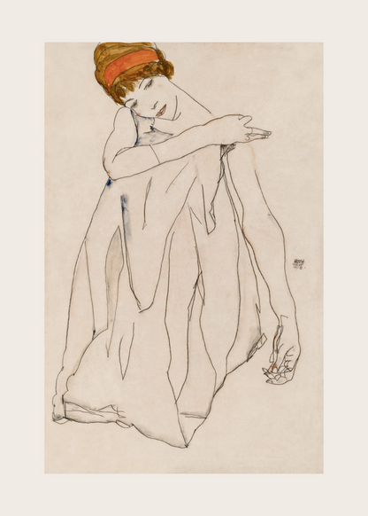 Egon Schiele Kadın Figürü – Minimal Çizim Poster Baskı
