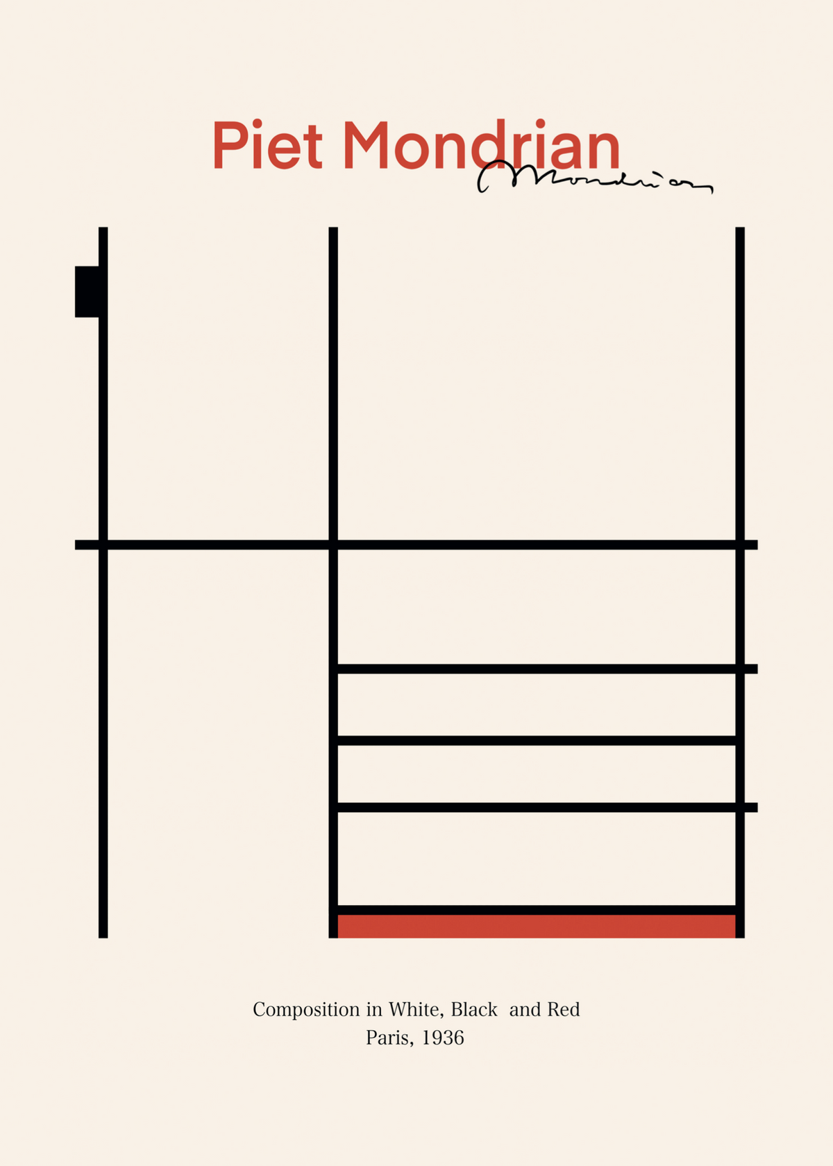 Piet Mondrian Beyaz, Siyah ve Kırmızı Kompozisyon Poster Baskı