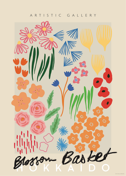 Blossom Basket Hokkaido – Renkli Çiçek İllüstrasyonlarıyla Modern Poster Baskı
