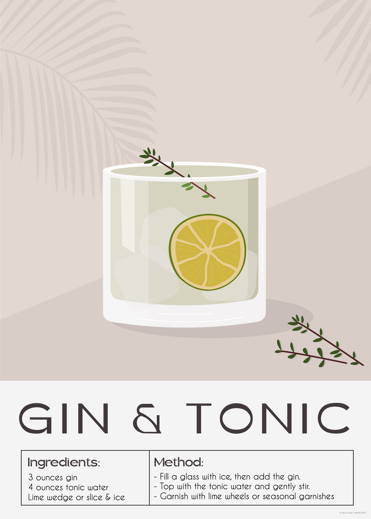 Gin ve Tonic Tarifli Minimal Poster Baskı