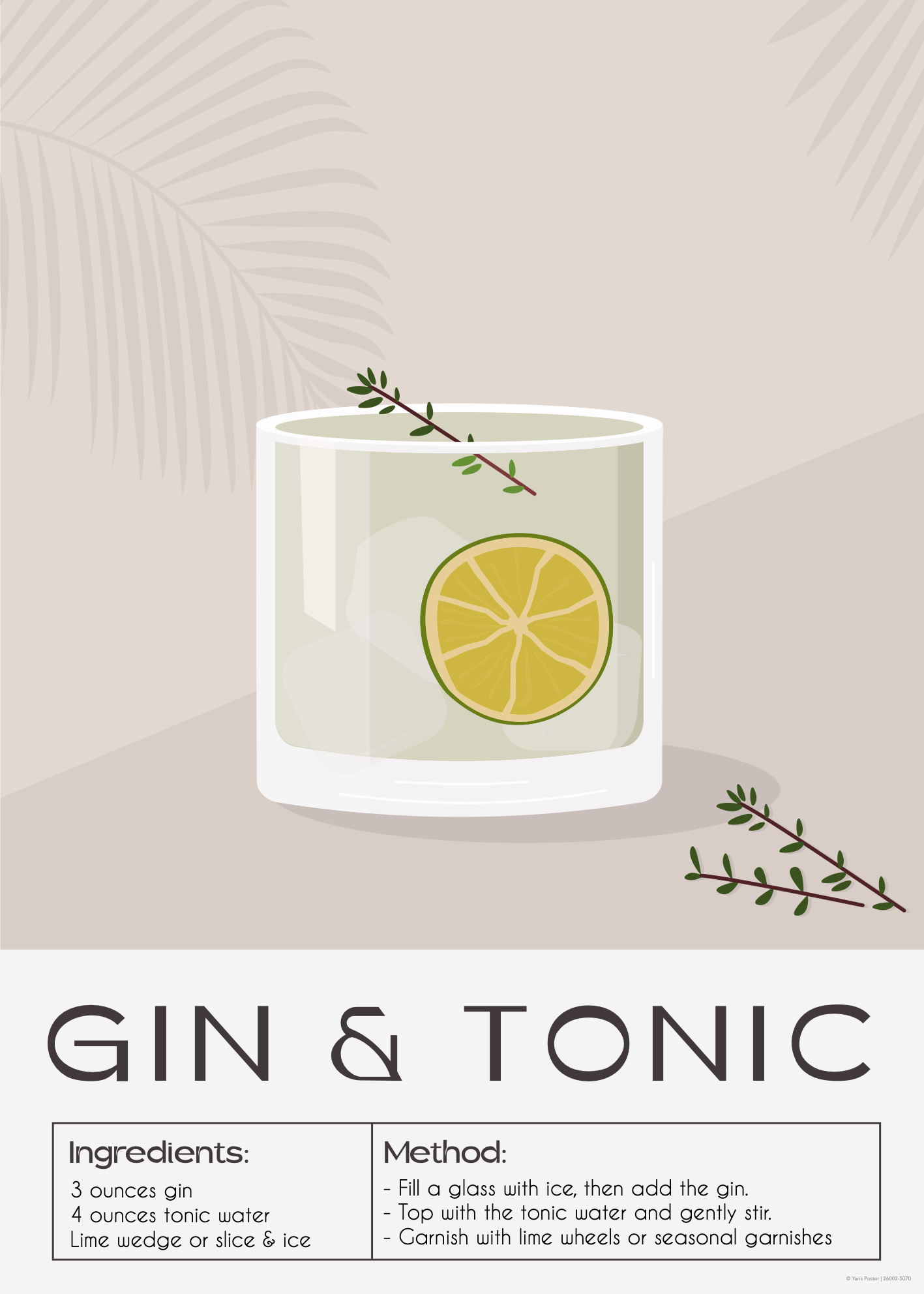 Gin ve Tonic Tarifli Minimal Poster Baskı