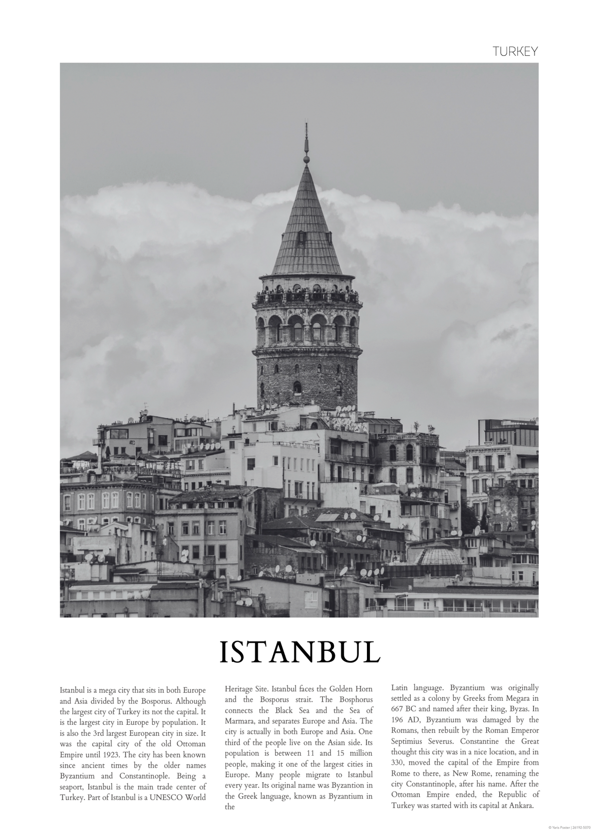 Istanbul Galata Kulesi Poster Baskı – Siyah Beyaz Modern Şehir Manzarası