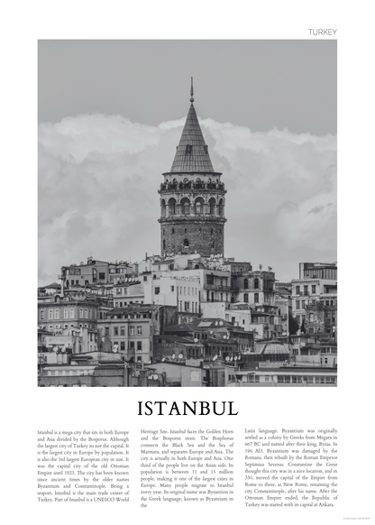 Istanbul Galata Kulesi Poster Baskı – Siyah Beyaz Modern Şehir Manzarası