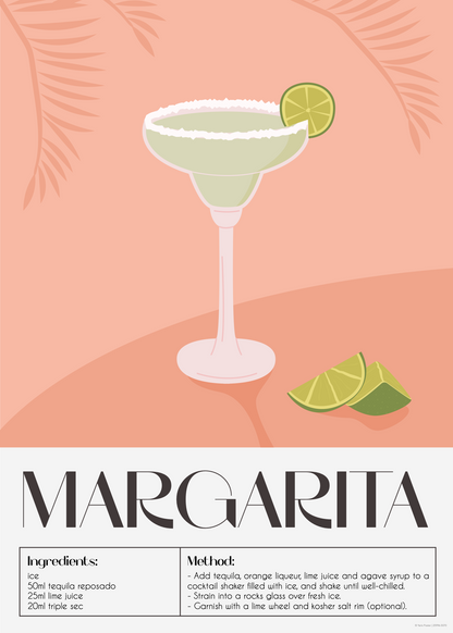 Margarita Kokteyl Tarifi Poster Baskı – Minimal Çizim