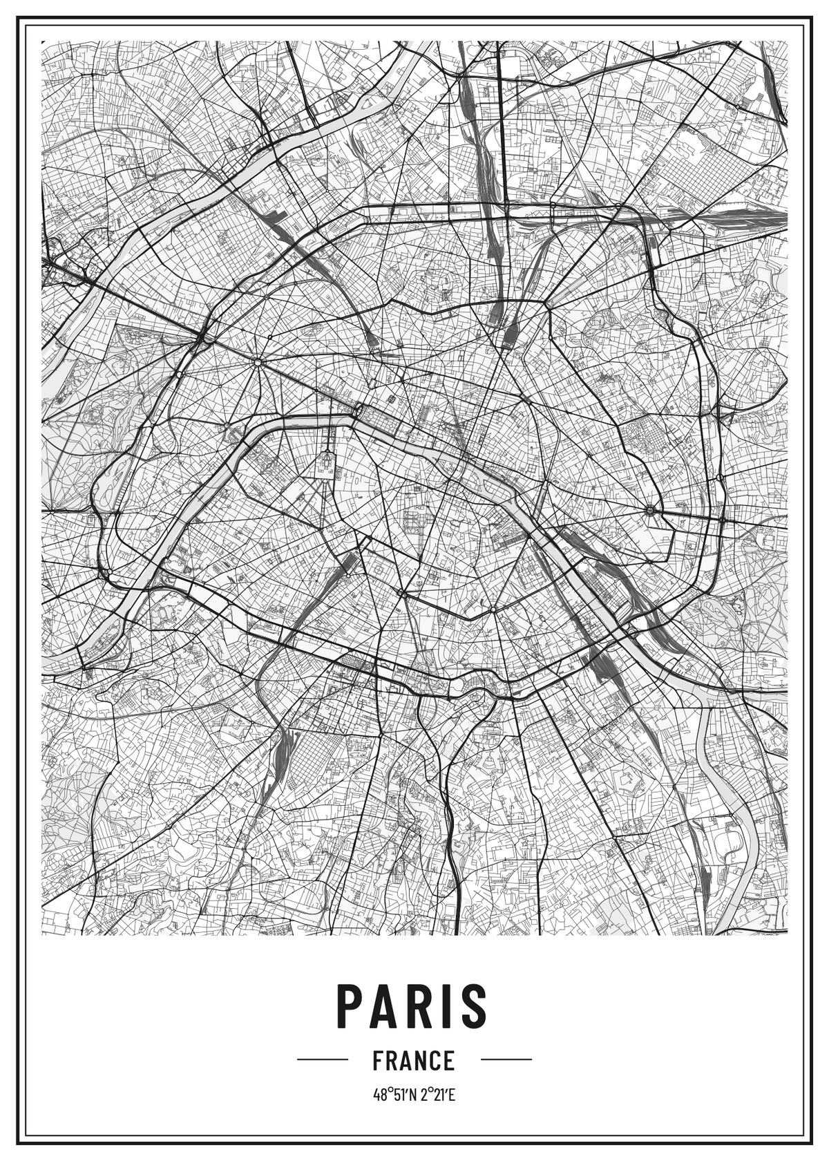 Paris Map Çerçevesiz Poster