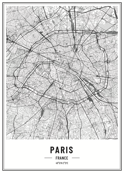 Paris Map Çerçevesiz Poster